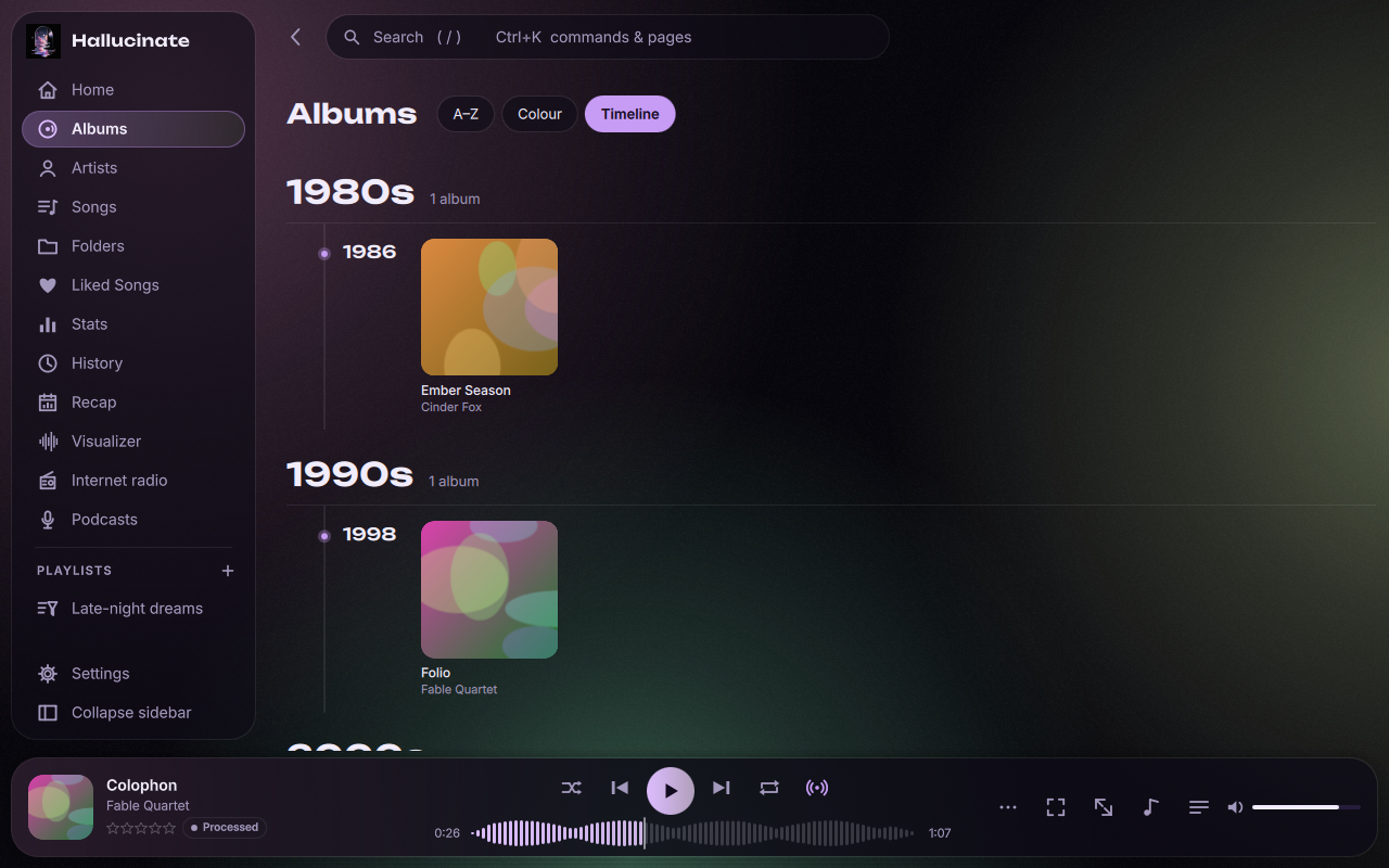 Albums by decade and year on a timeline