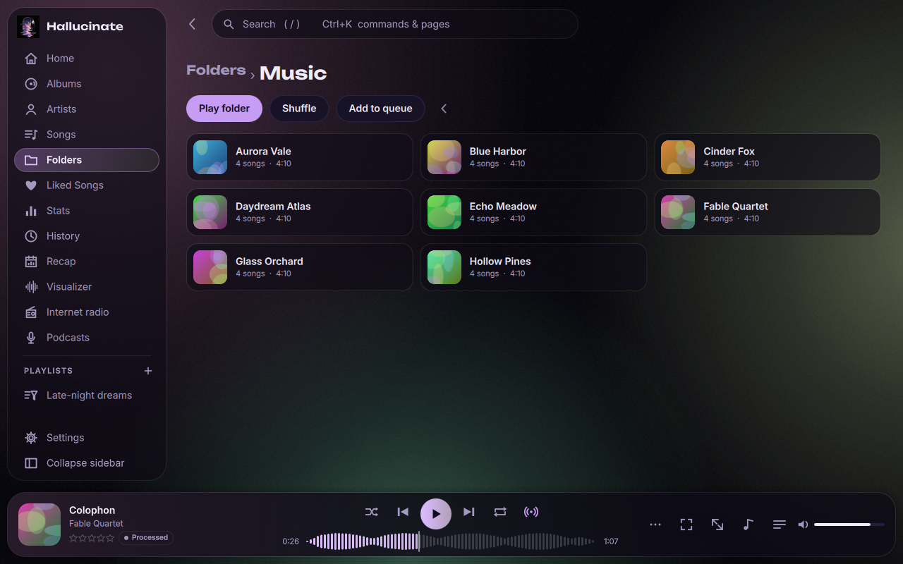 The folder view with artist folders