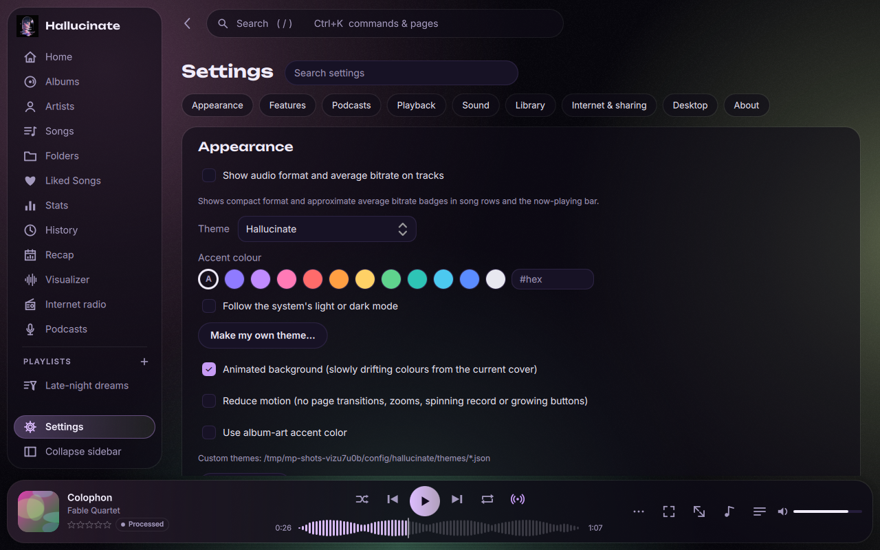 Settings in searchable sections