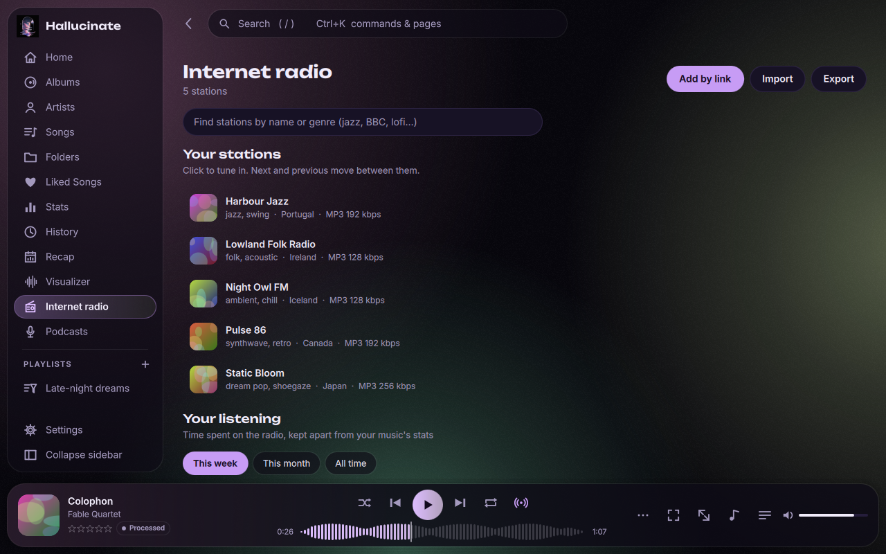 Saved internet radio stations